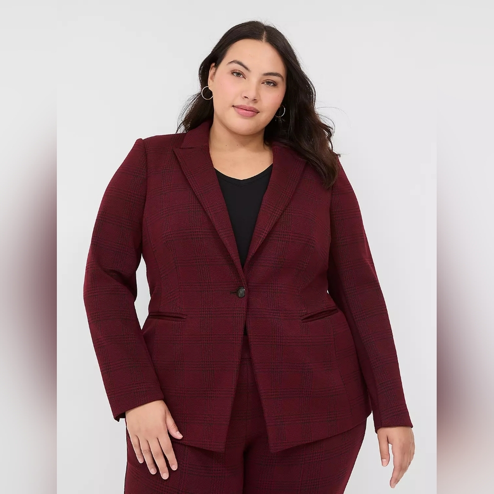 Lane Bryant Burgundy Houndstooth Pinte Single-Button Blazer Sz 14